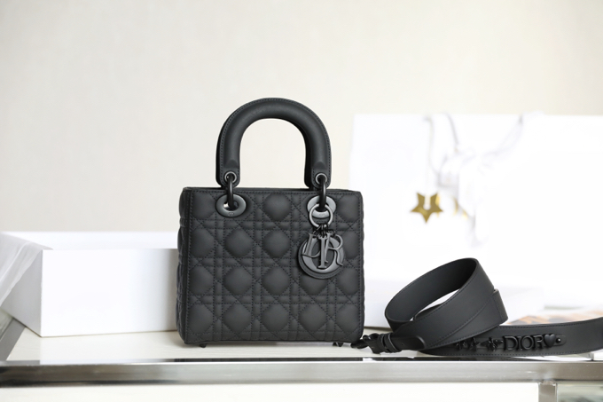 Dior SMALL LADY DIOR MY ABCDIOR BAG Black Ultramatte Cannage Calfskin M0538SLOI_M989