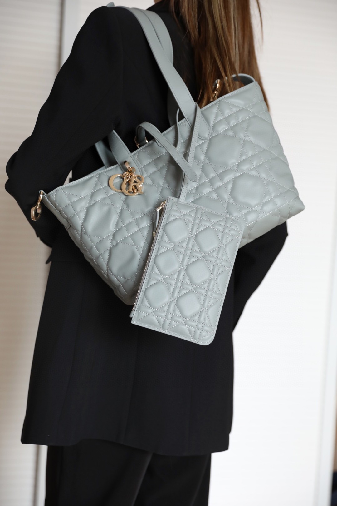 DIOR MEDIUM DIOR TOUJOURS BAG Stone GrayMacro cannage Calfskin M2821OSHJ