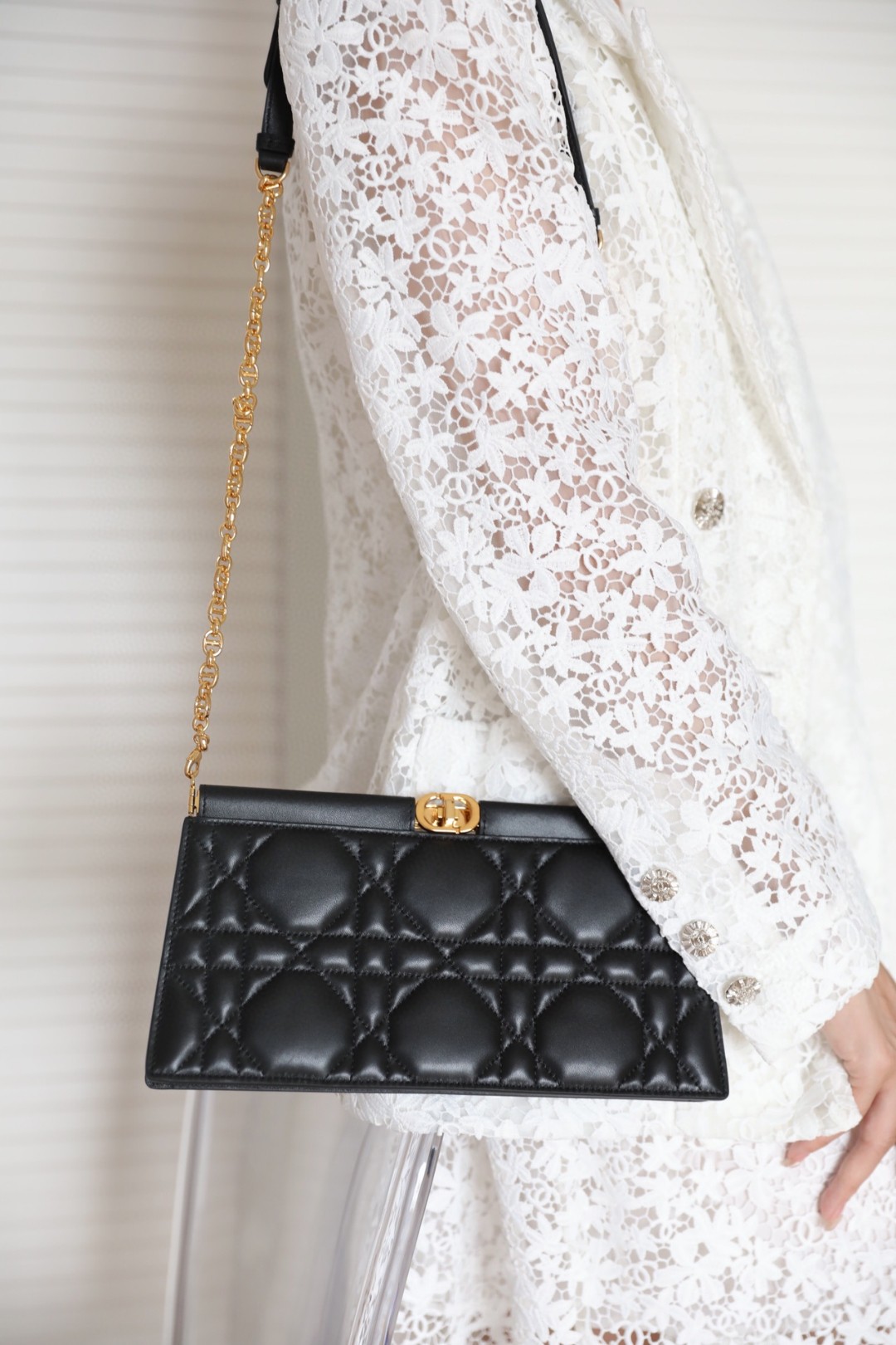 Dior Caro Colle Noire Clutch With Chain Black Cannage S5166UDBB