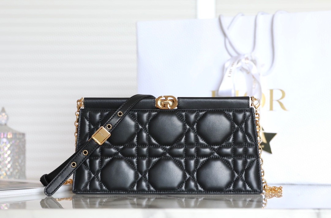 Dior Caro Colle Noire Clutch With Chain Black Cannage S5166UDBB
