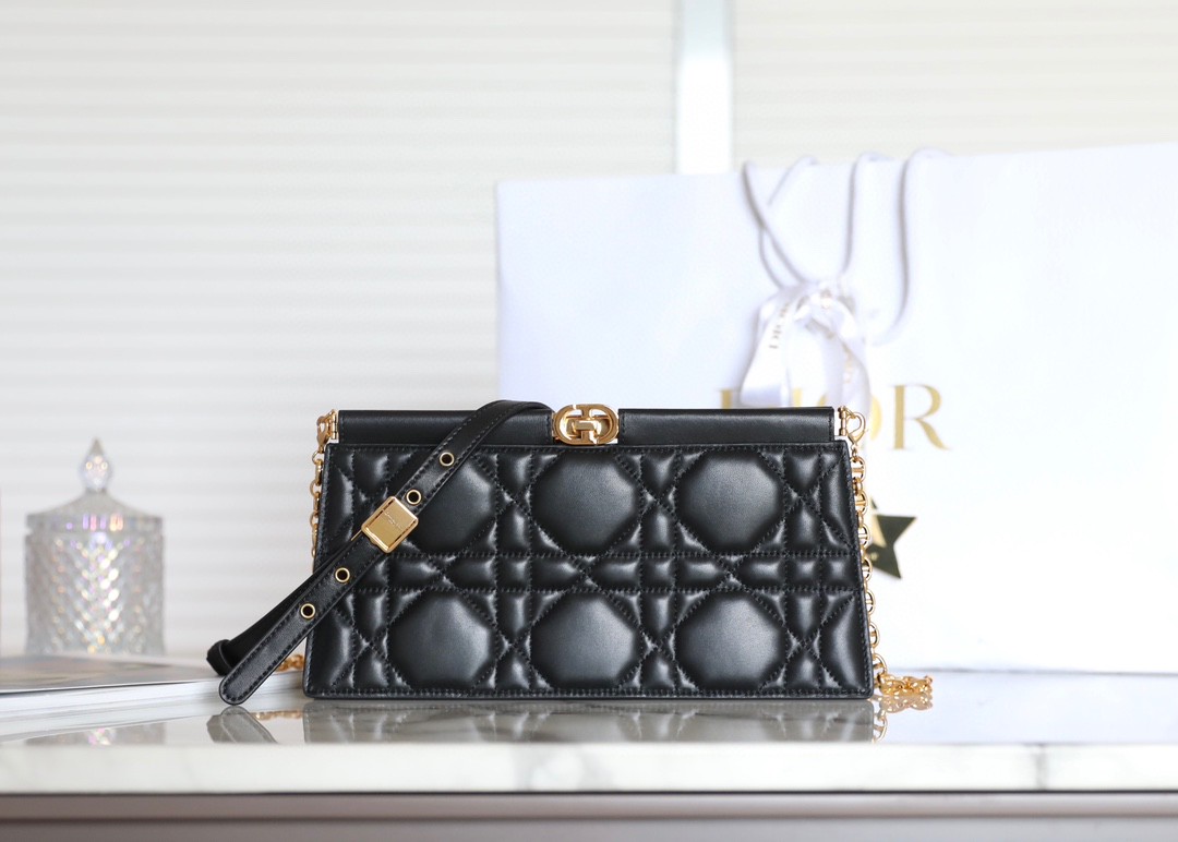 Dior Caro Colle Noire Clutch With Chain Black Cannage S5166UDBB