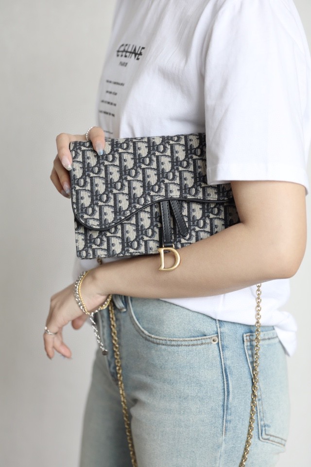 Dior SADDLE POUCH WITH CHAIN Blue Dior Oblique Jacquard S5907CTZQ_M928