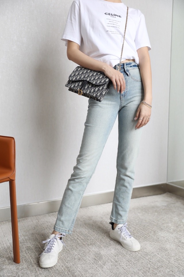 Dior SADDLE POUCH WITH CHAIN Blue Dior Oblique Jacquard S5907CTZQ_M928