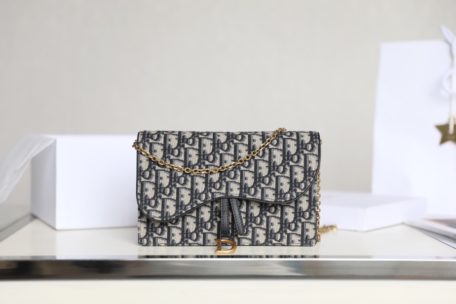 Dior SADDLE POUCH WITH CHAIN Blue Dior Oblique Jacquard S5907CTZQ_M928