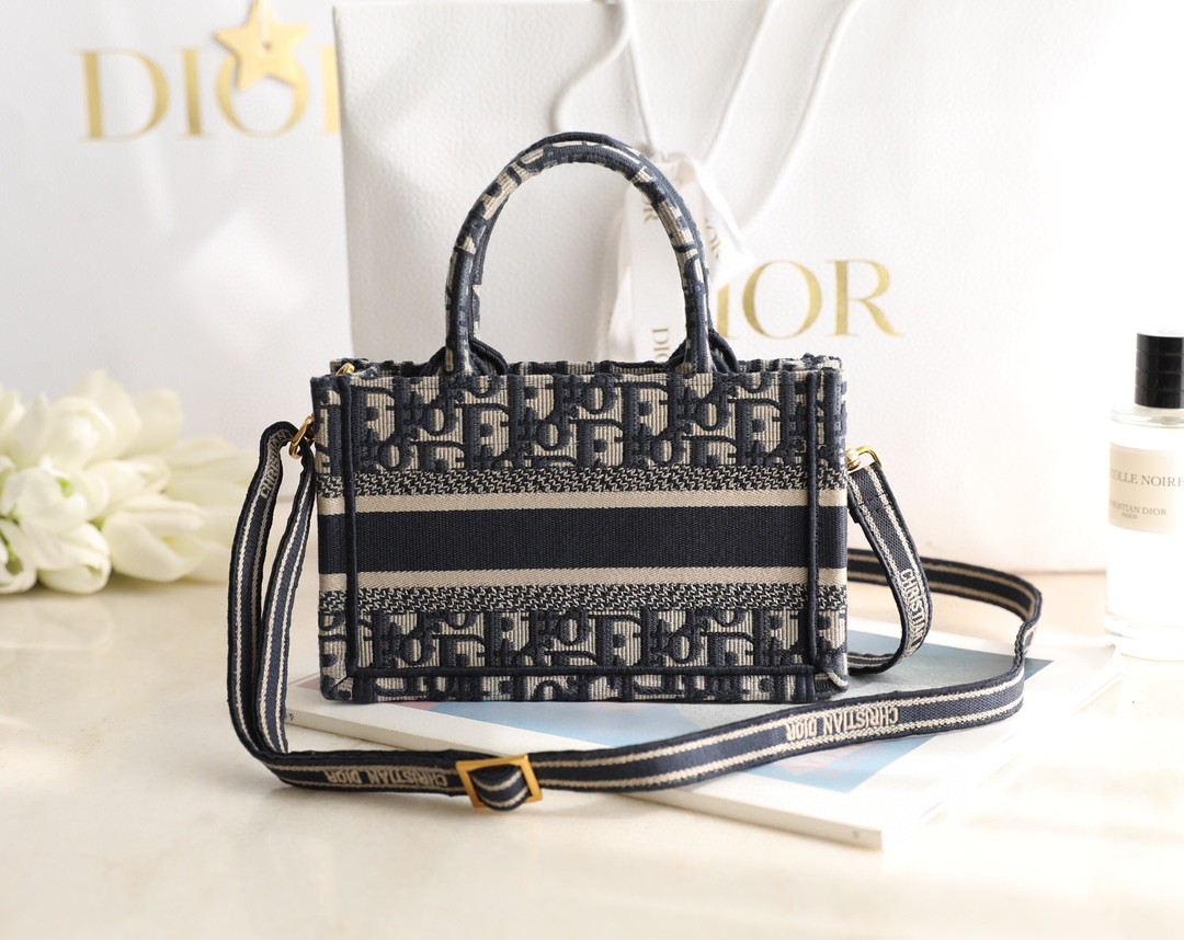 DIOR MINI DIOR BOOK TOTE WITH STRAP Blue and Beige Dior Oblique Embroidery S5573CRIW