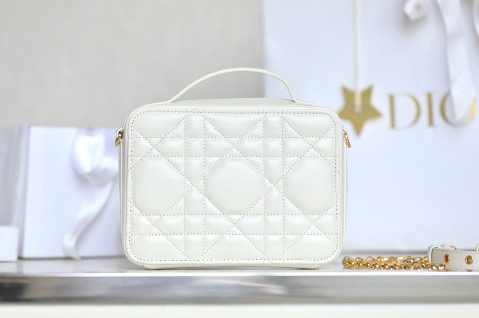 DIOR CARO BOX BAGLatte Quilted Macrocannage Calfskin S5140UNGX