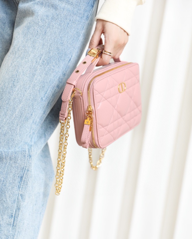 DIOR CARO BOX BAG pink Quilted Macrocannage Calfskin S5140UNGX