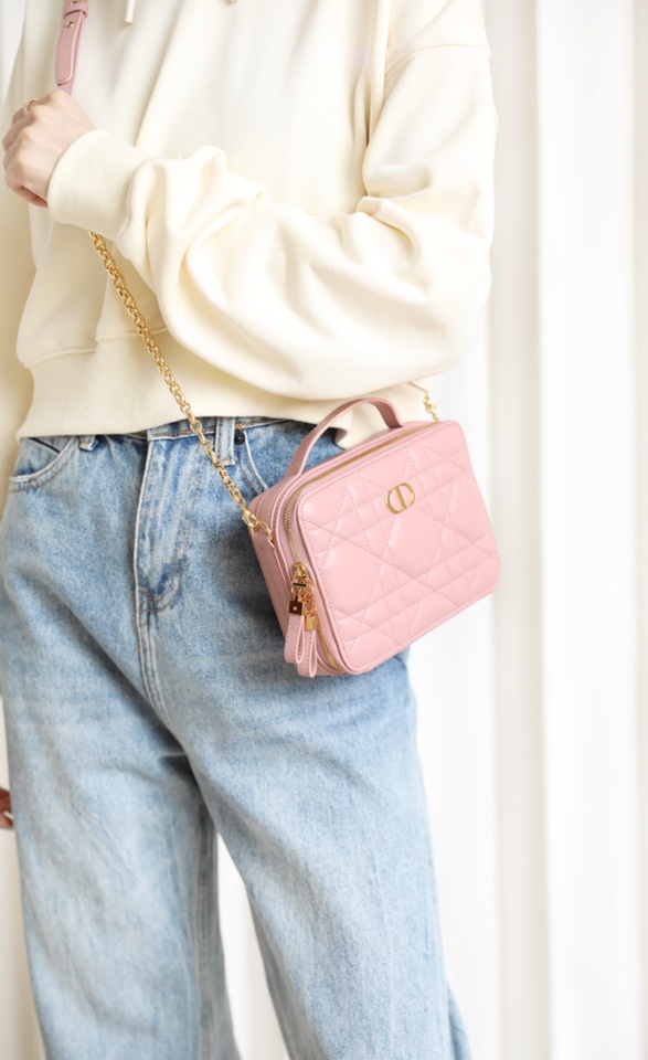 DIOR CARO BOX BAG pink Quilted Macrocannage Calfskin S5140UNGX