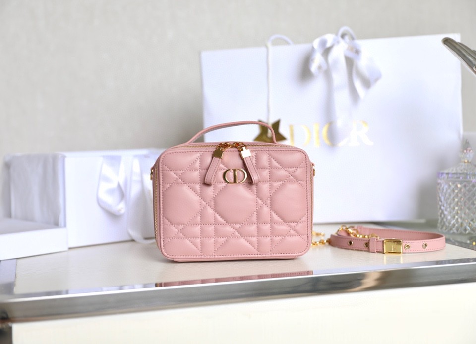 DIOR CARO BOX BAG pink Quilted Macrocannage Calfskin S5140UNGX