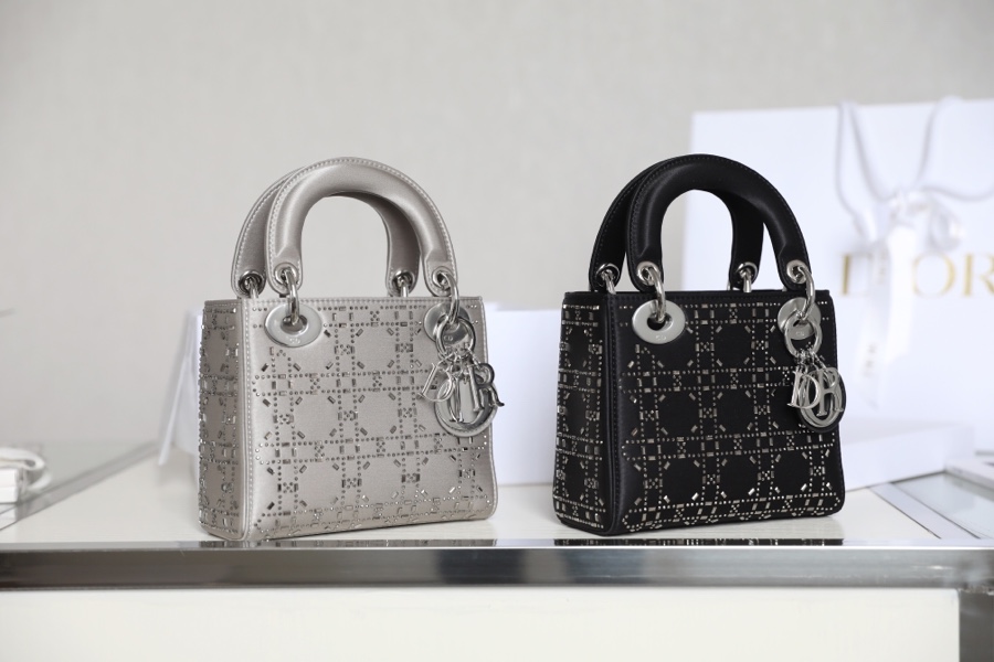 DIOR MINI LADY DIOR BAG Black Strass Cannage Satin M0500PRTC
