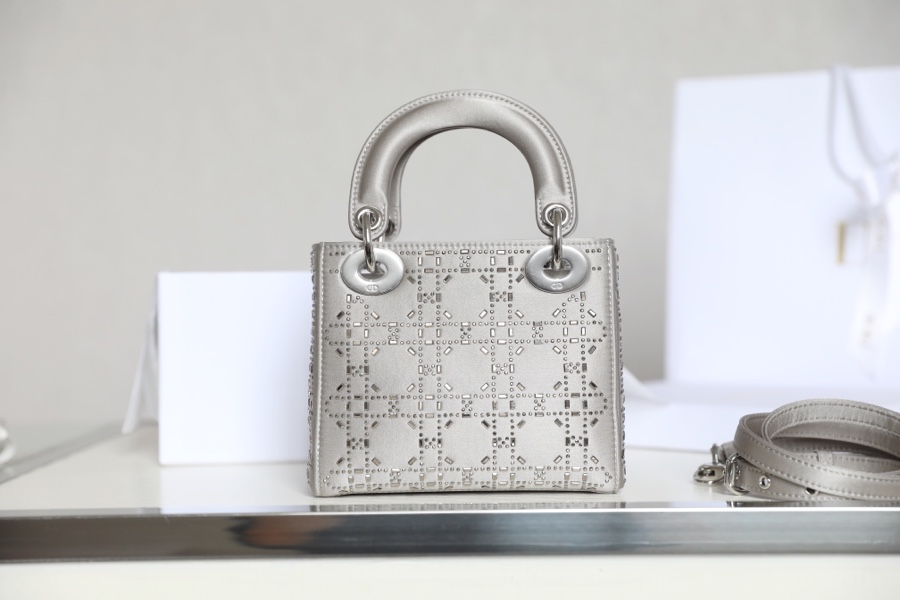 DIOR MINI LADY DIOR BAG Black Strass Cannage Satin M0500PRTC