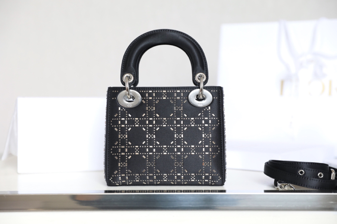 DIOR MINI LADY DIOR BAG Black Strass Cannage Satin M0500PRTC