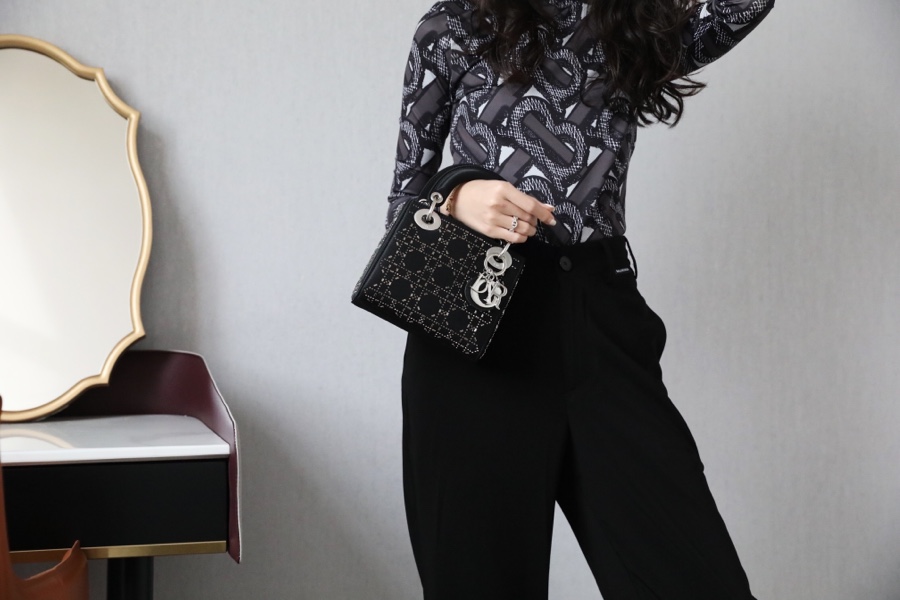 DIOR MINI LADY DIOR BAG Black Strass Cannage Satin M0500PRTC