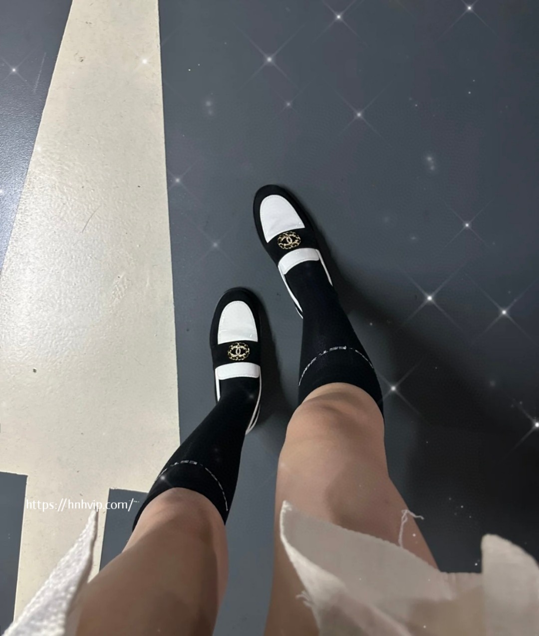 CHANEL Loafers Black and white Patent Calfskin G39606