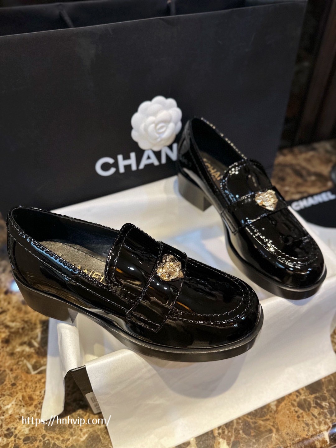 CHANEL Loafers Black Patent Calfskin G39697