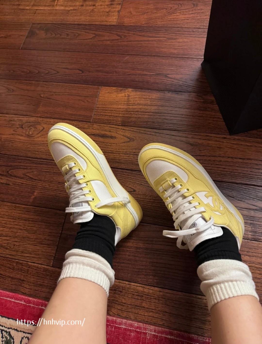 Chanel white and yellow sneakers
