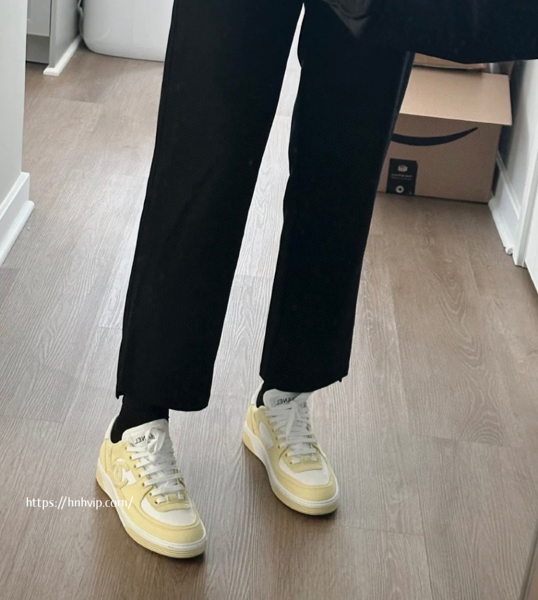 Chanel white and yellow sneakers