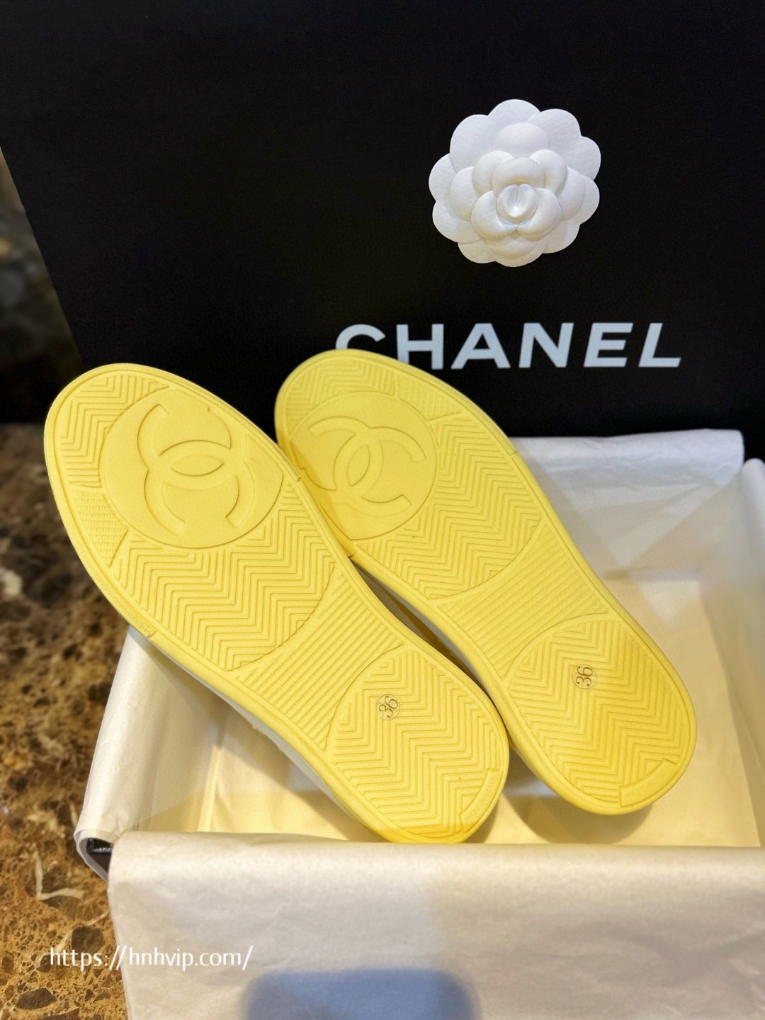 Chanel white and yellow sneakers