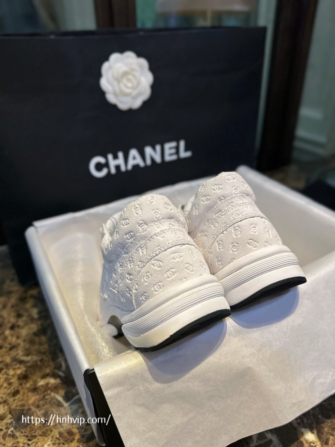 Chanel CC Embossed Logo White Suede