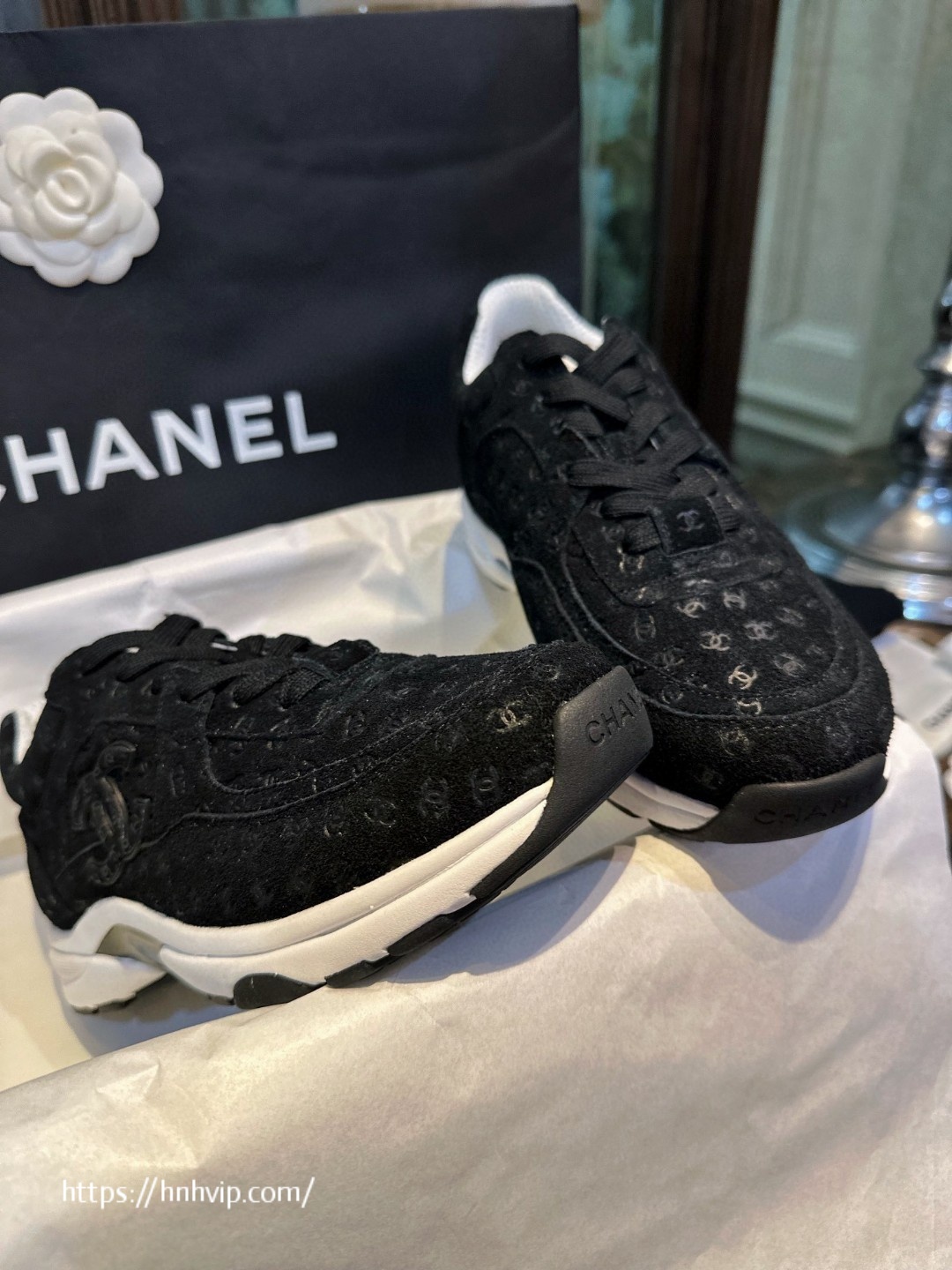 Chanel CC Embossed Logo black Suede