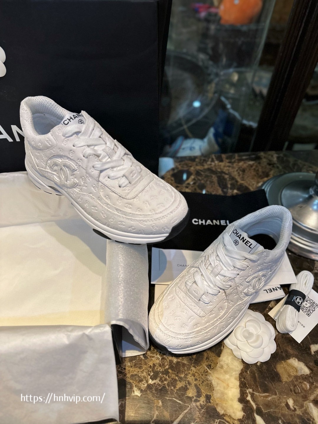 Chanel CC Embossed Logo White Suede