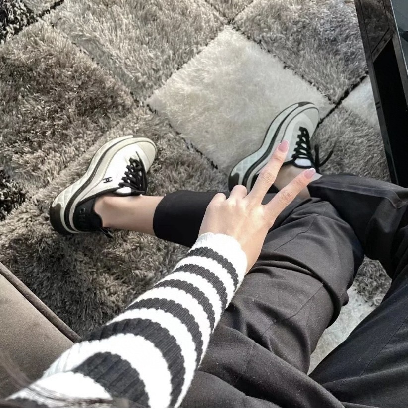 Chanel Black and White Suede Calfskin Sneaker G39070