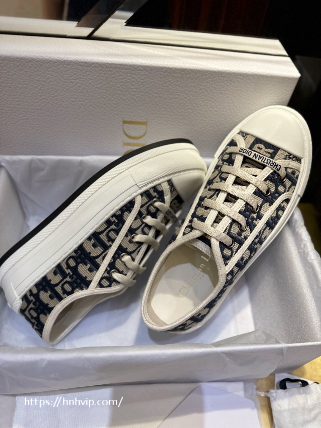 Dior WALK'N'DIOR PLATFORM SNEAKER Deep Blue Dior Oblique Embroidered Cotton
