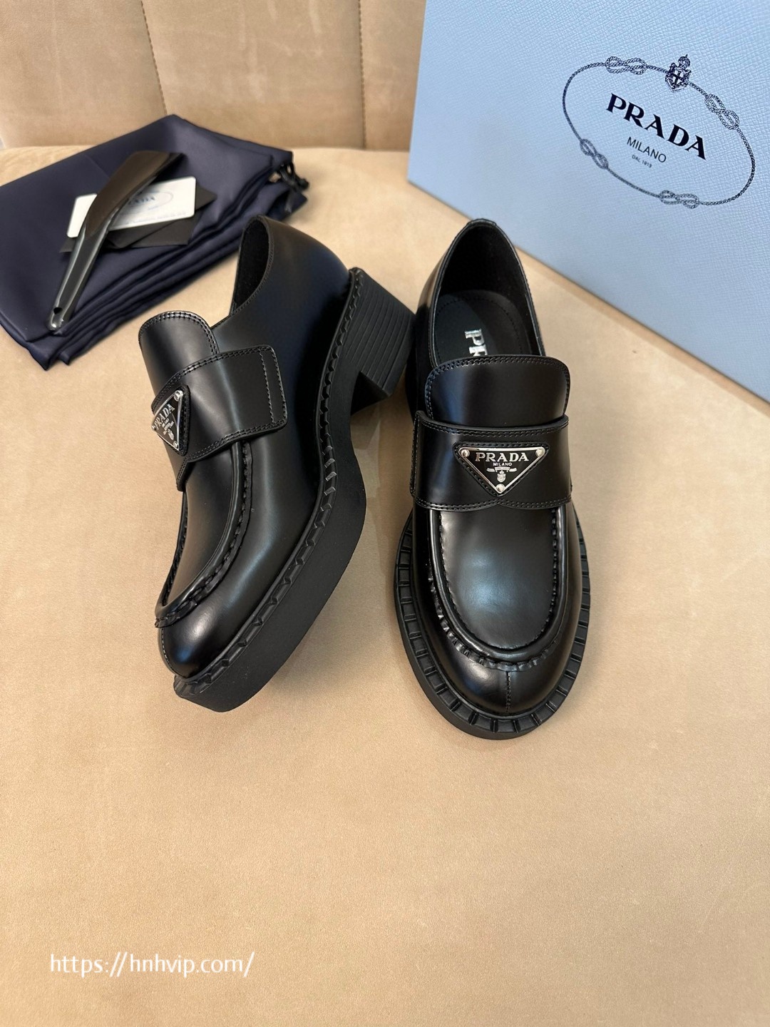PRADA Chocolate brushed leather loafers