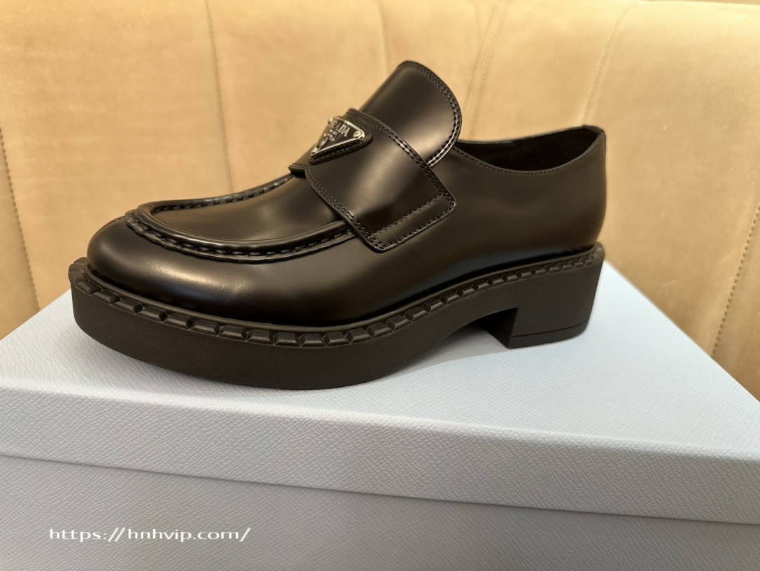 PRADA Chocolate brushed leather loafers