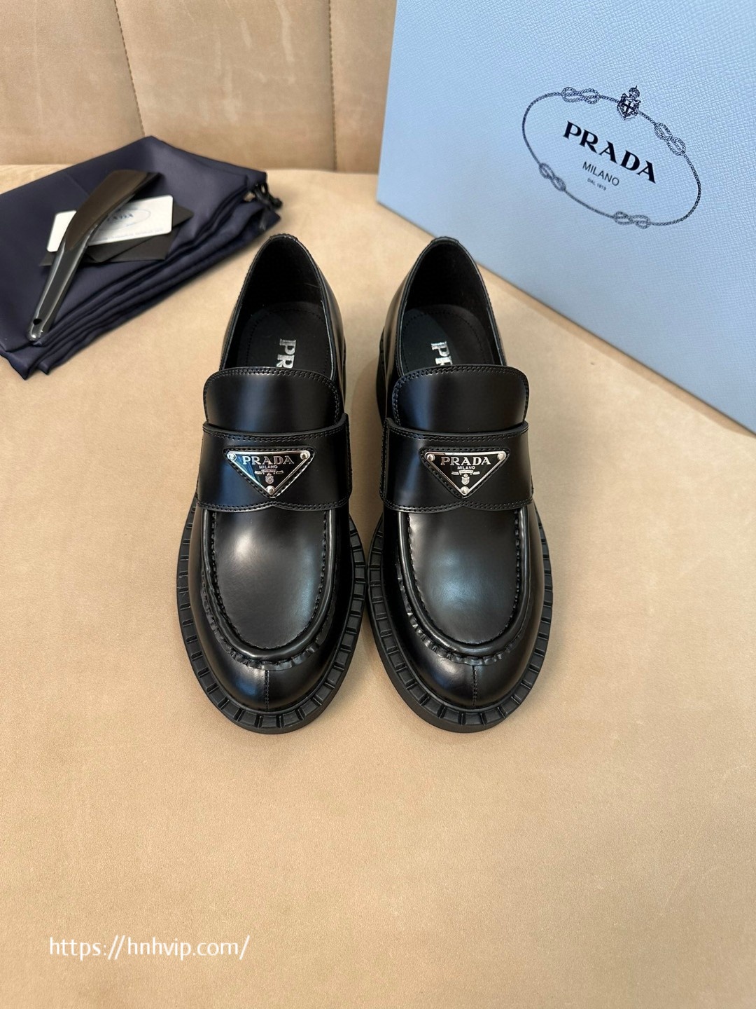PRADA Chocolate brushed leather loafers