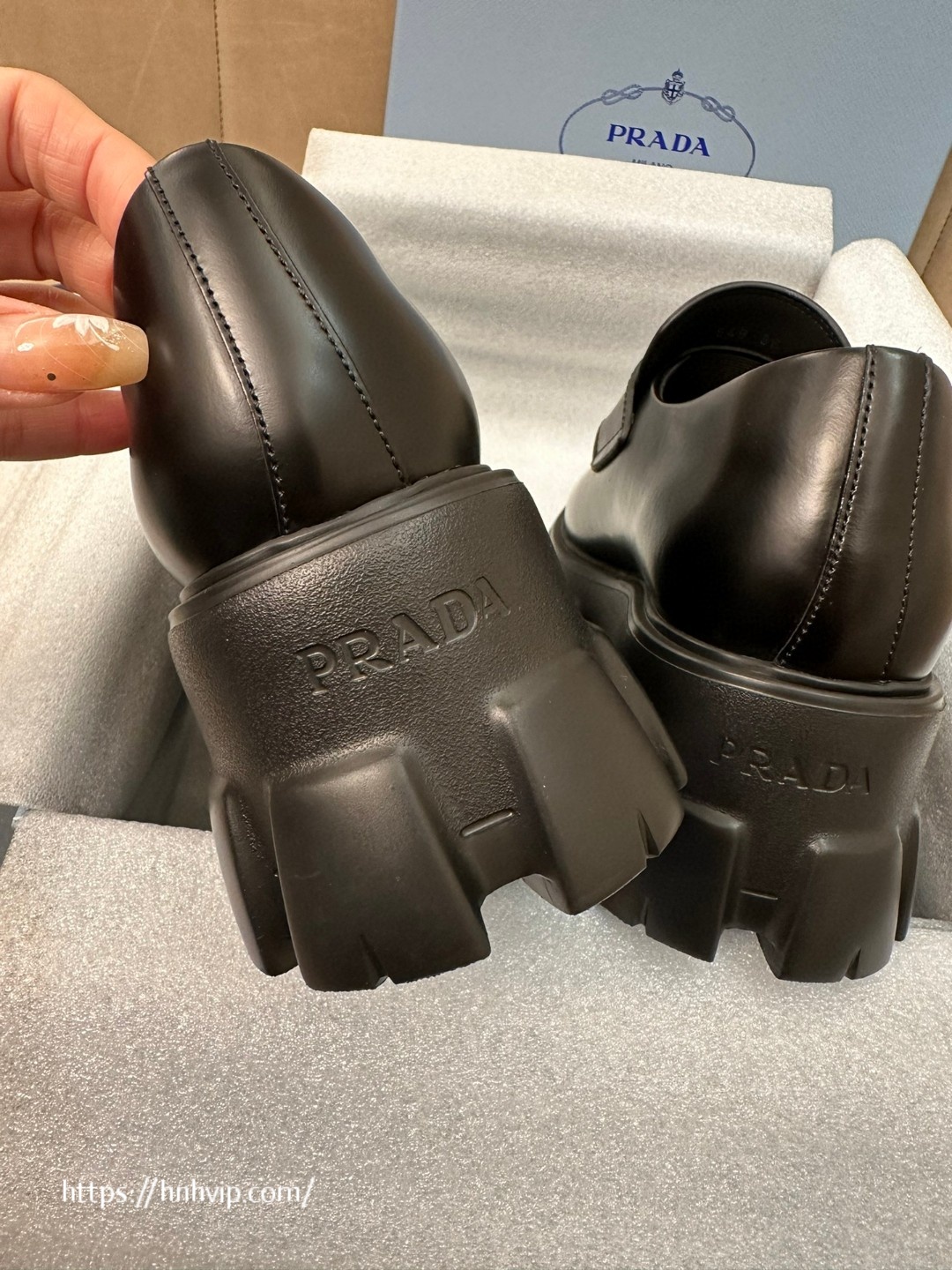 PRADA Brushed leather Monolith loafers