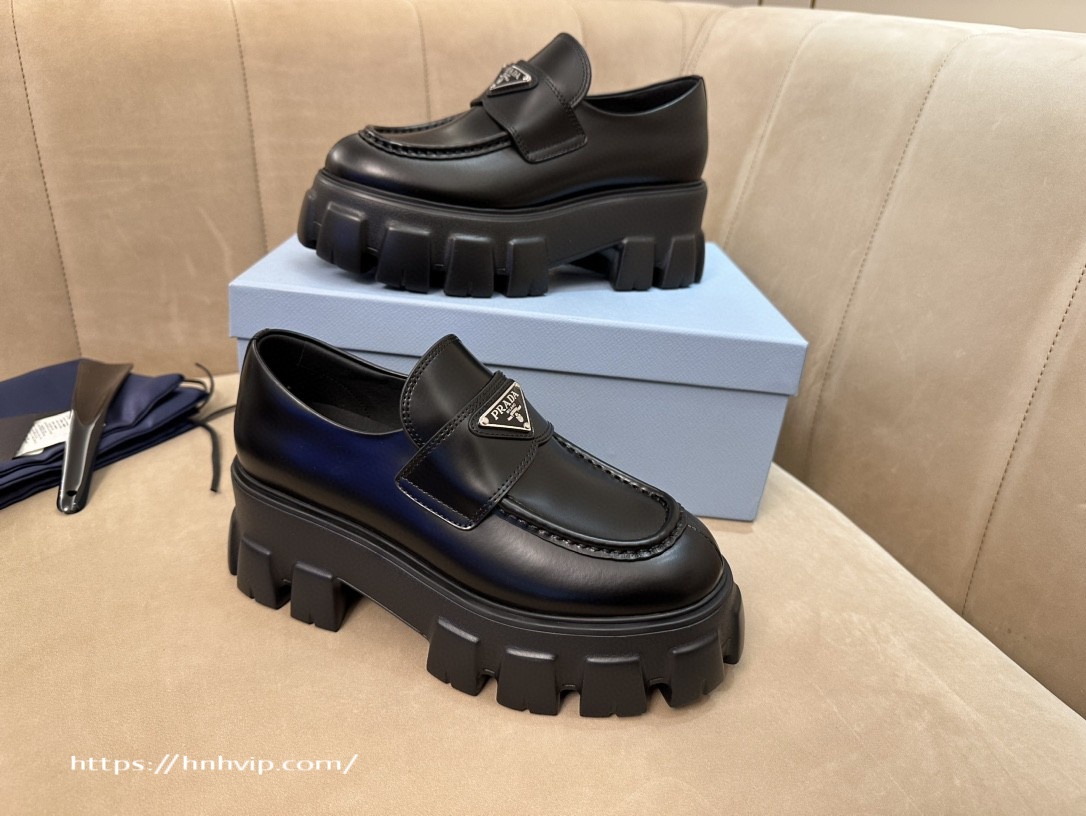 PRADA Brushed leather Monolith loafers