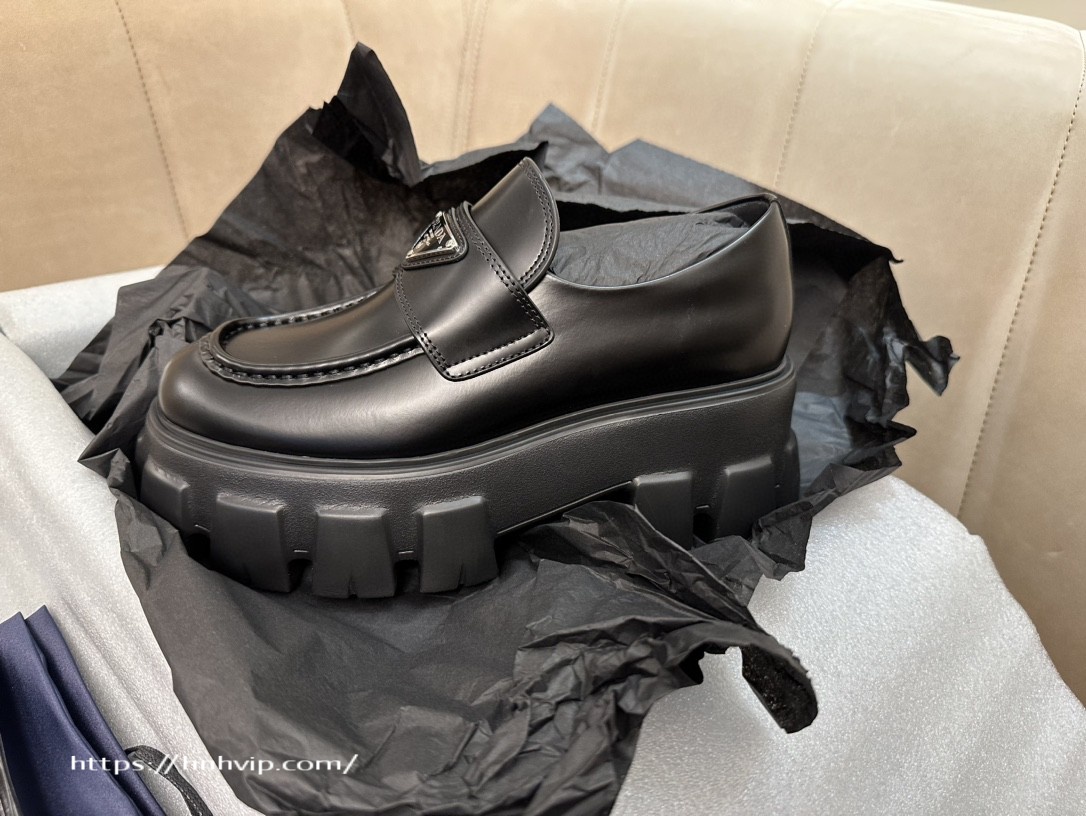 PRADA Brushed leather Monolith loafers