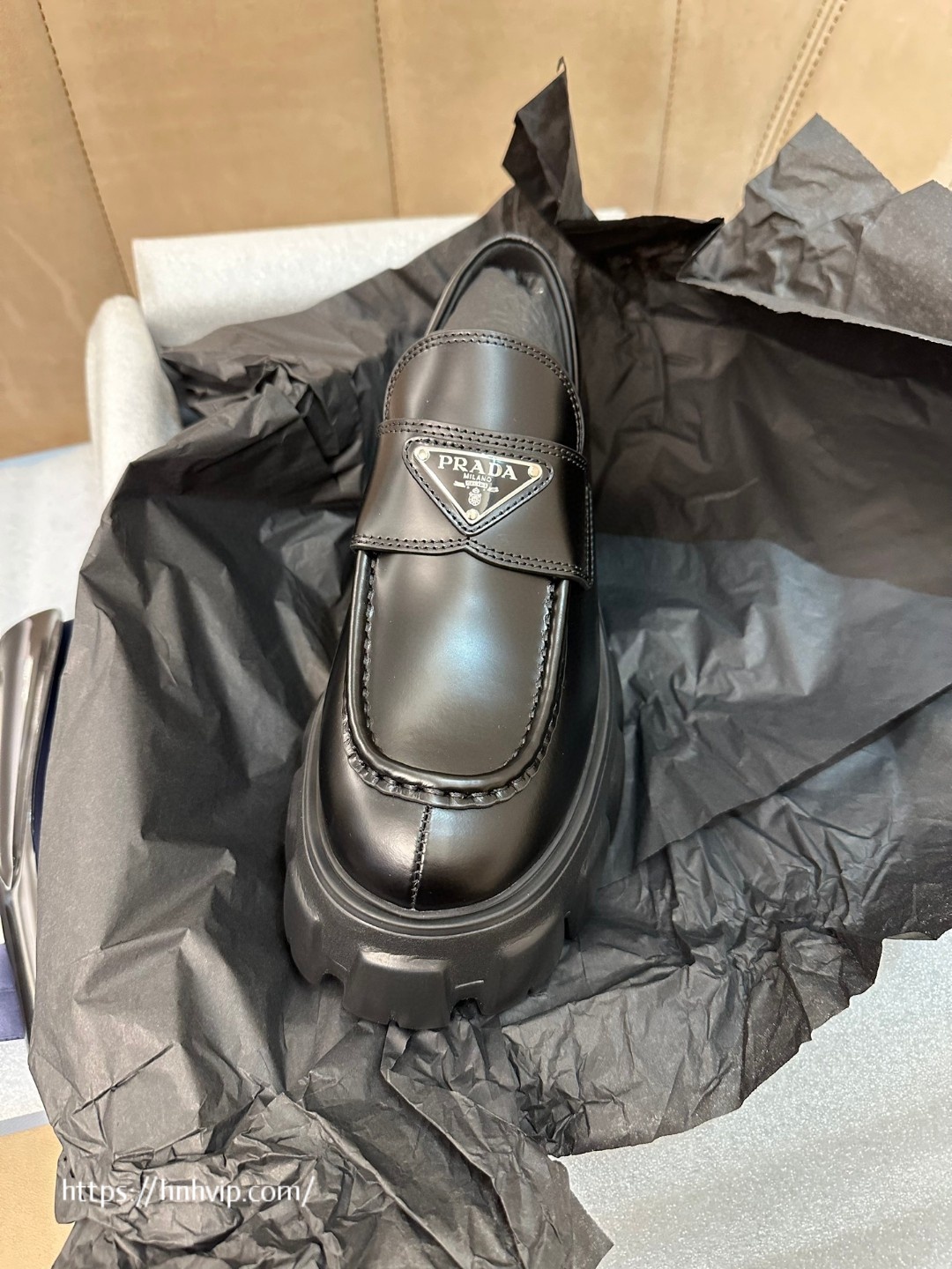 PRADA Brushed leather Monolith loafers