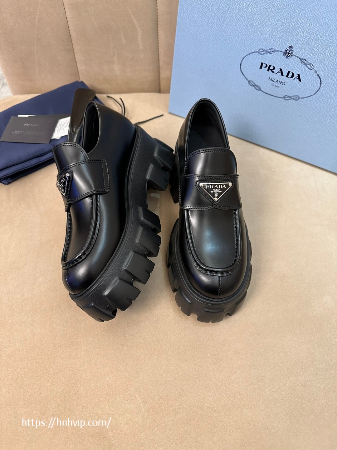 PRADA Brushed leather Monolith loafers