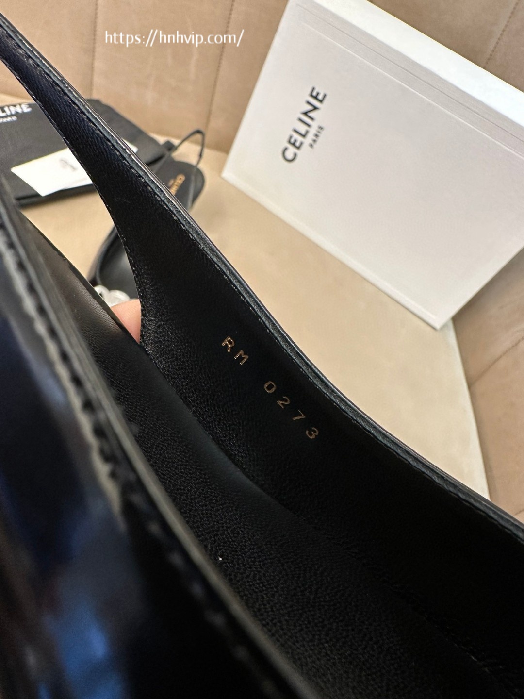 Celine 356834371C CELINE ALMA TRIOMPHE SLINGBACK IN GLOSSY CALFSKIN BLACK