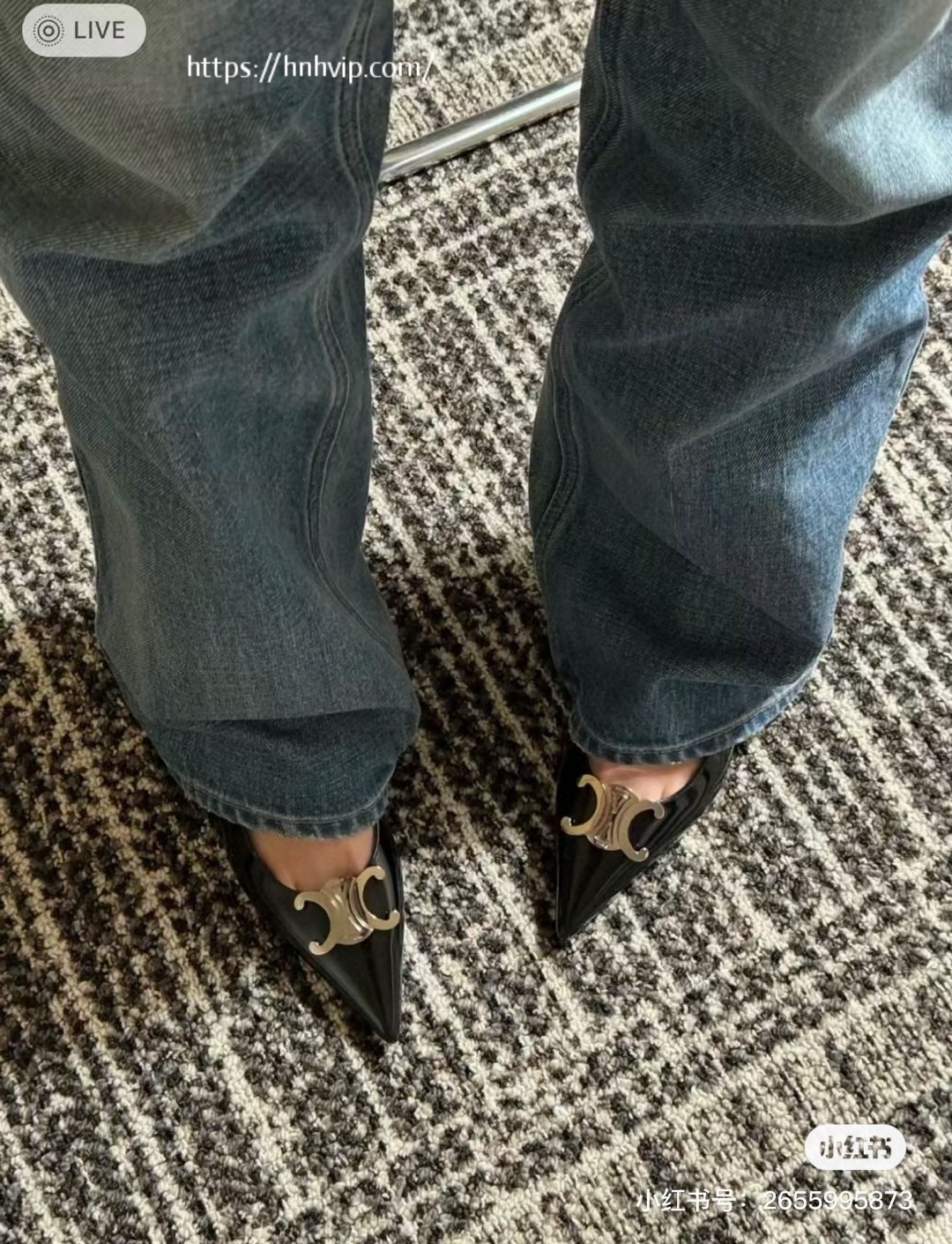 Celine 356834371C CELINE ALMA TRIOMPHE SLINGBACK IN GLOSSY CALFSKIN BLACK