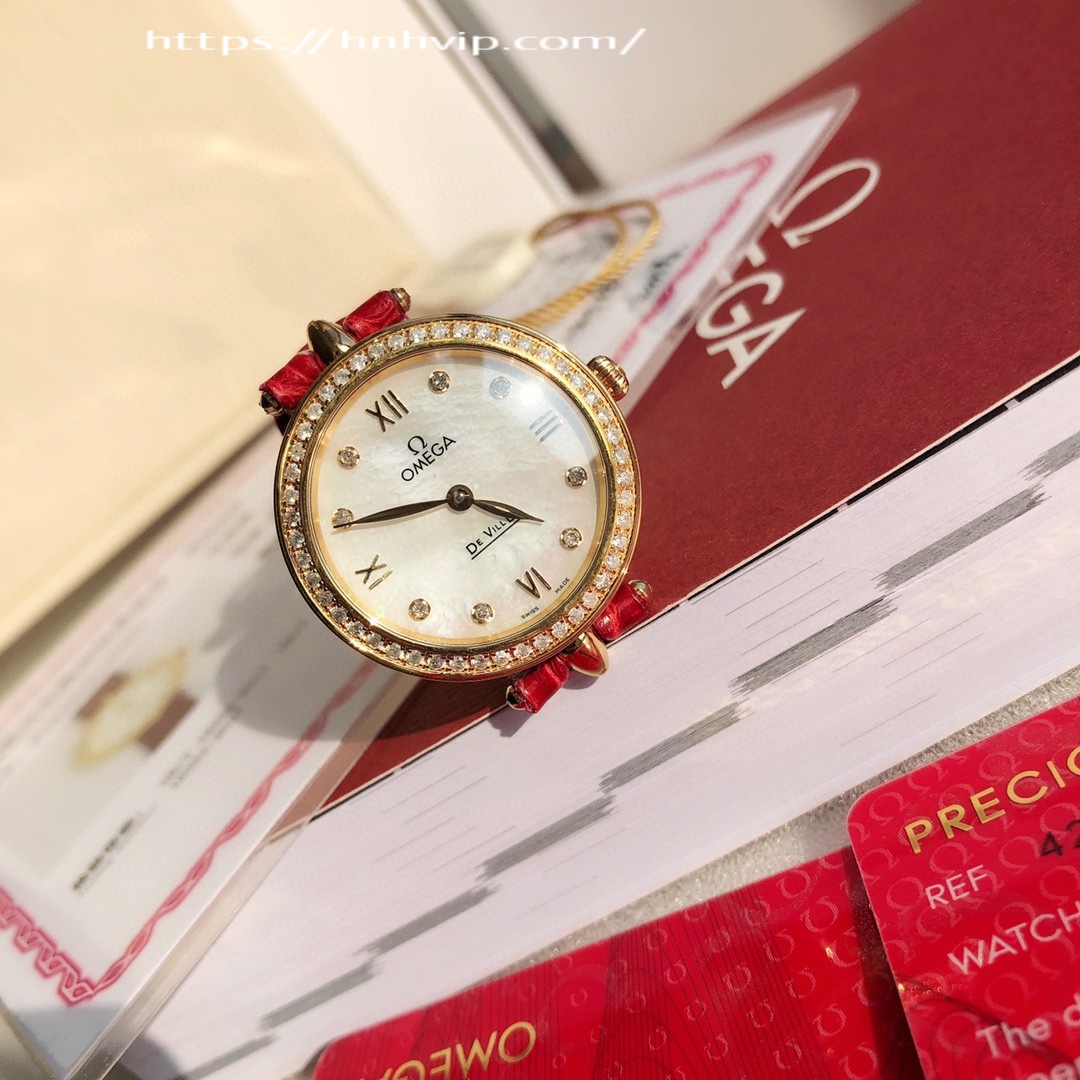 Omega DE VILLEPRESTIGE 27.4 MM, YELLOW GOLD ON LEATHER STRAP