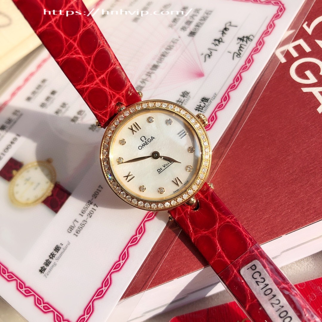 Omega DE VILLEPRESTIGE 27.4 MM, YELLOW GOLD ON LEATHER STRAP