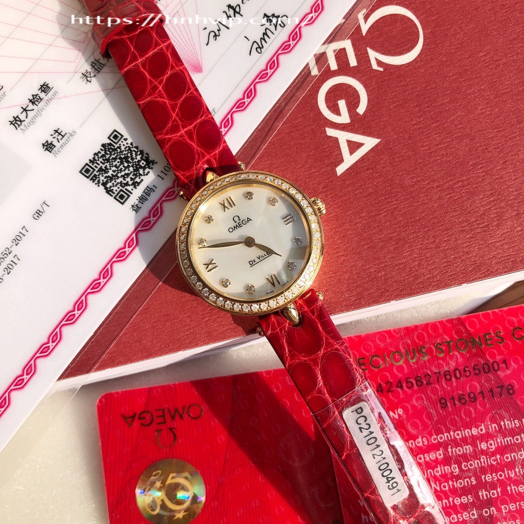 Omega DE VILLEPRESTIGE 27.4 MM, YELLOW GOLD ON LEATHER STRAP