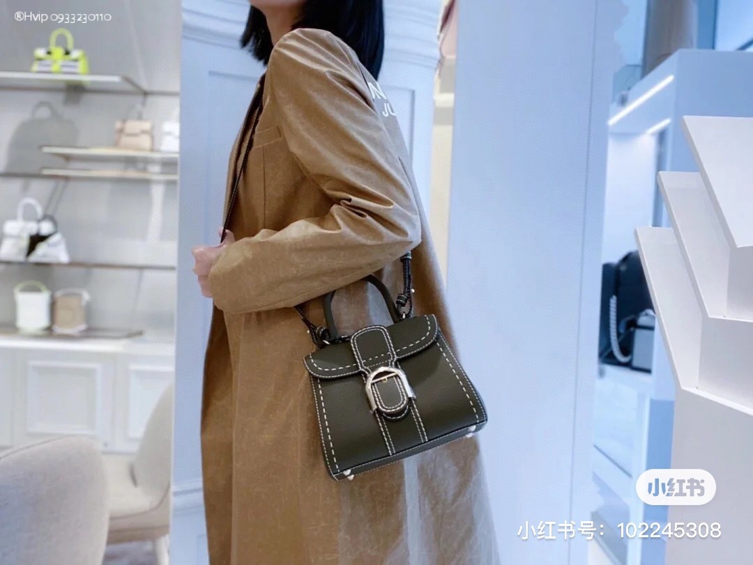 Delvaux Brillant Mini Surpiqué grained Calf leather Khaki