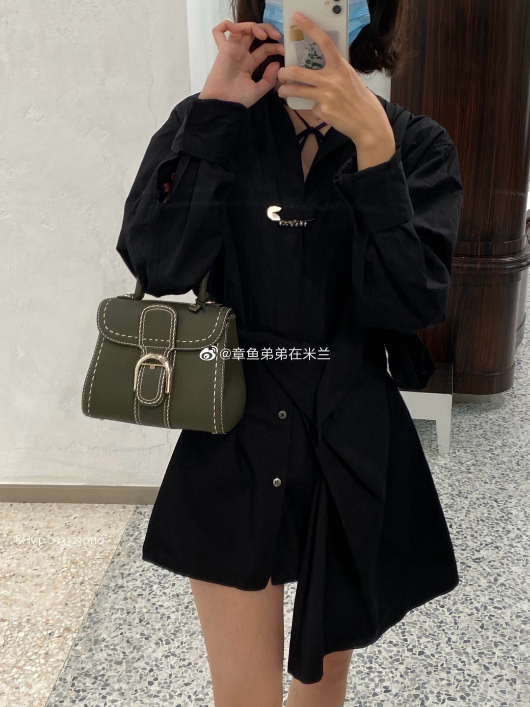 Delvaux Brillant Mini Surpiqué grained Calf leather Khaki