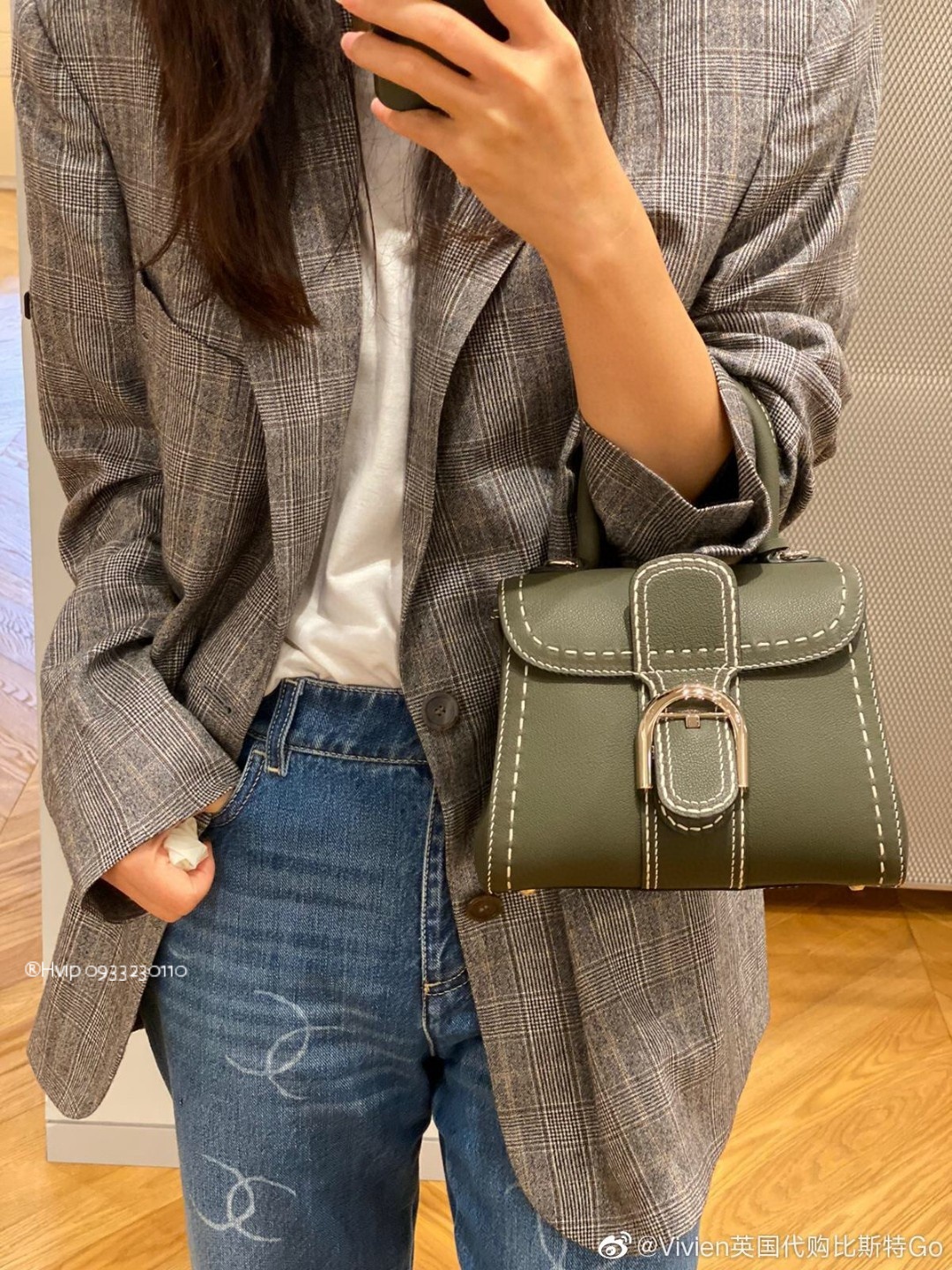 Delvaux Brillant Mini Surpiqué grained Calf leather Khaki