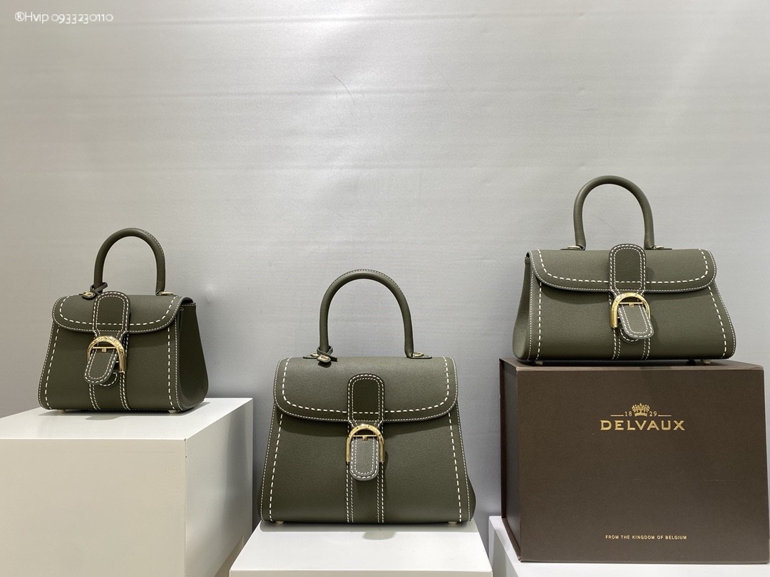 Delvaux Brillant Mini Surpiqué grained Calf leather Khaki