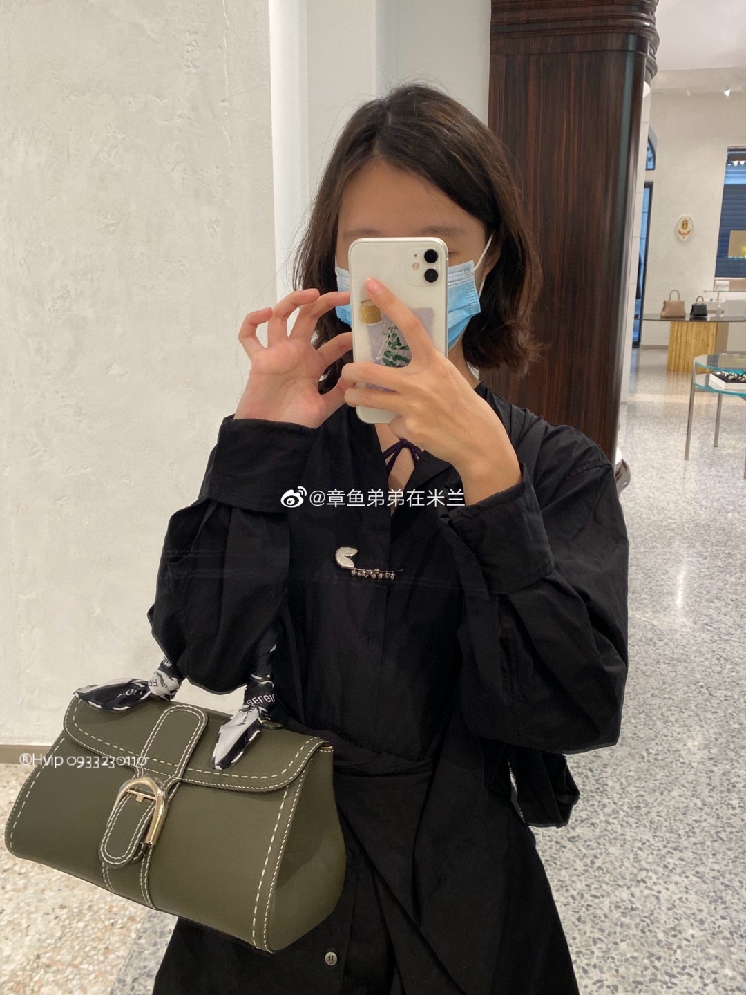 Delvaux Brillant PM Surpiqué grained Calf leather Khaki