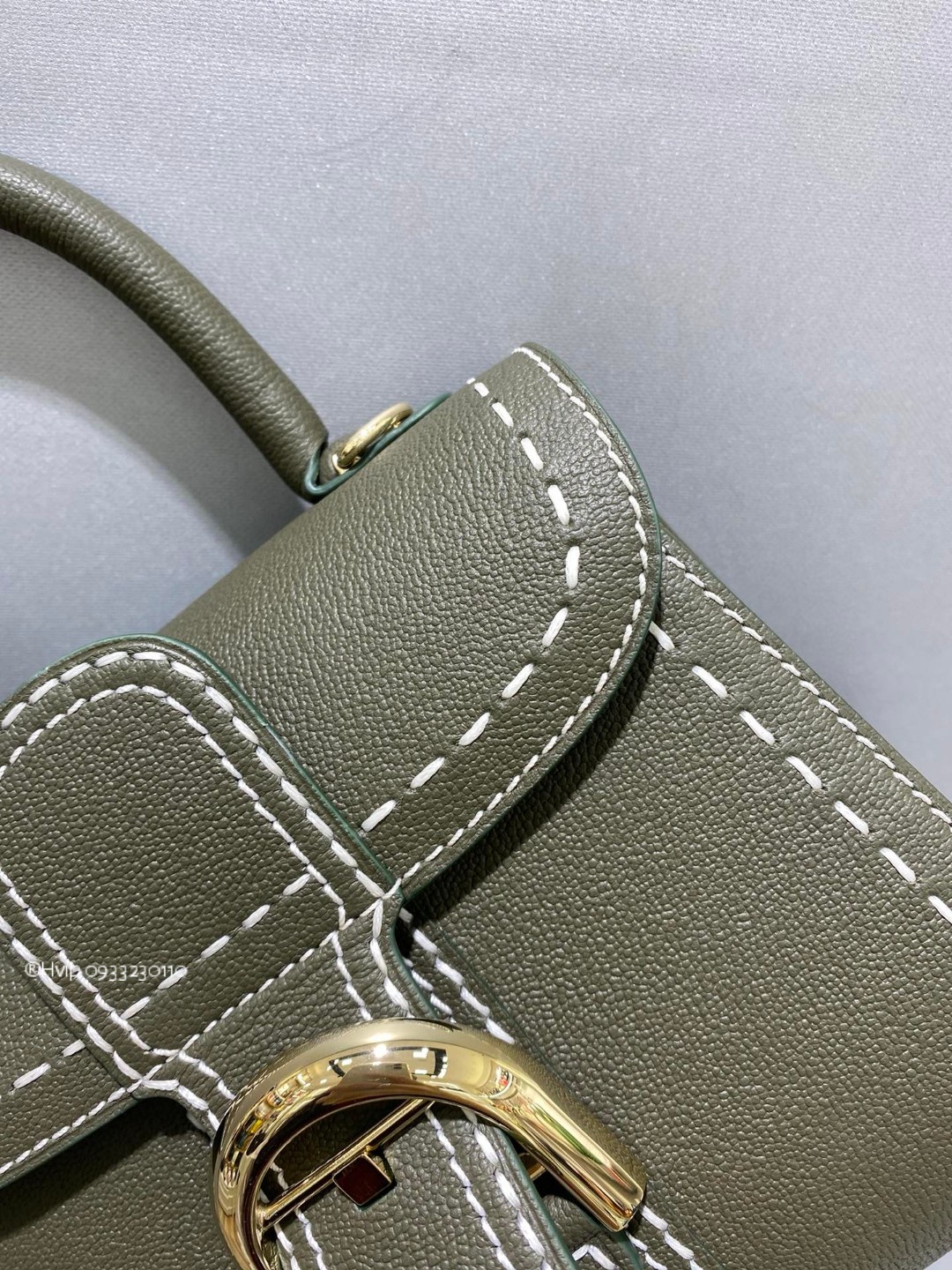 Delvaux Brillant Mini Surpiqué grained Calf leather Khaki