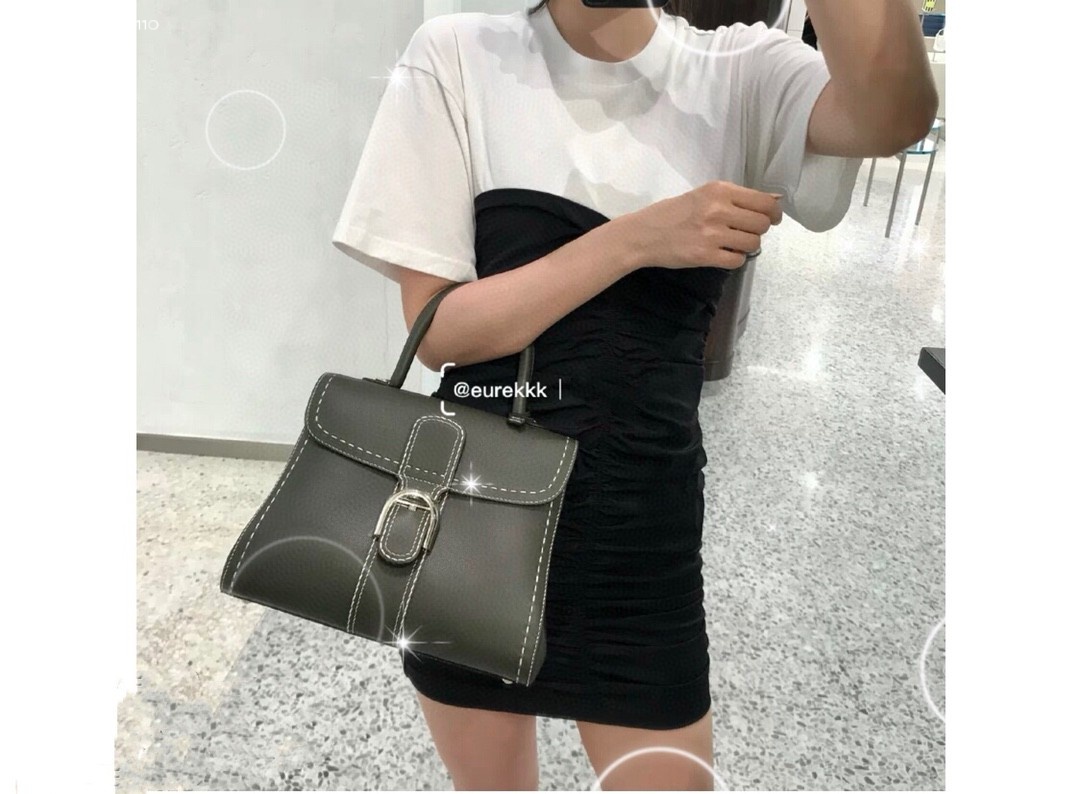 Delvaux Brillant MM Surpiqué grained Calf leather Khaki