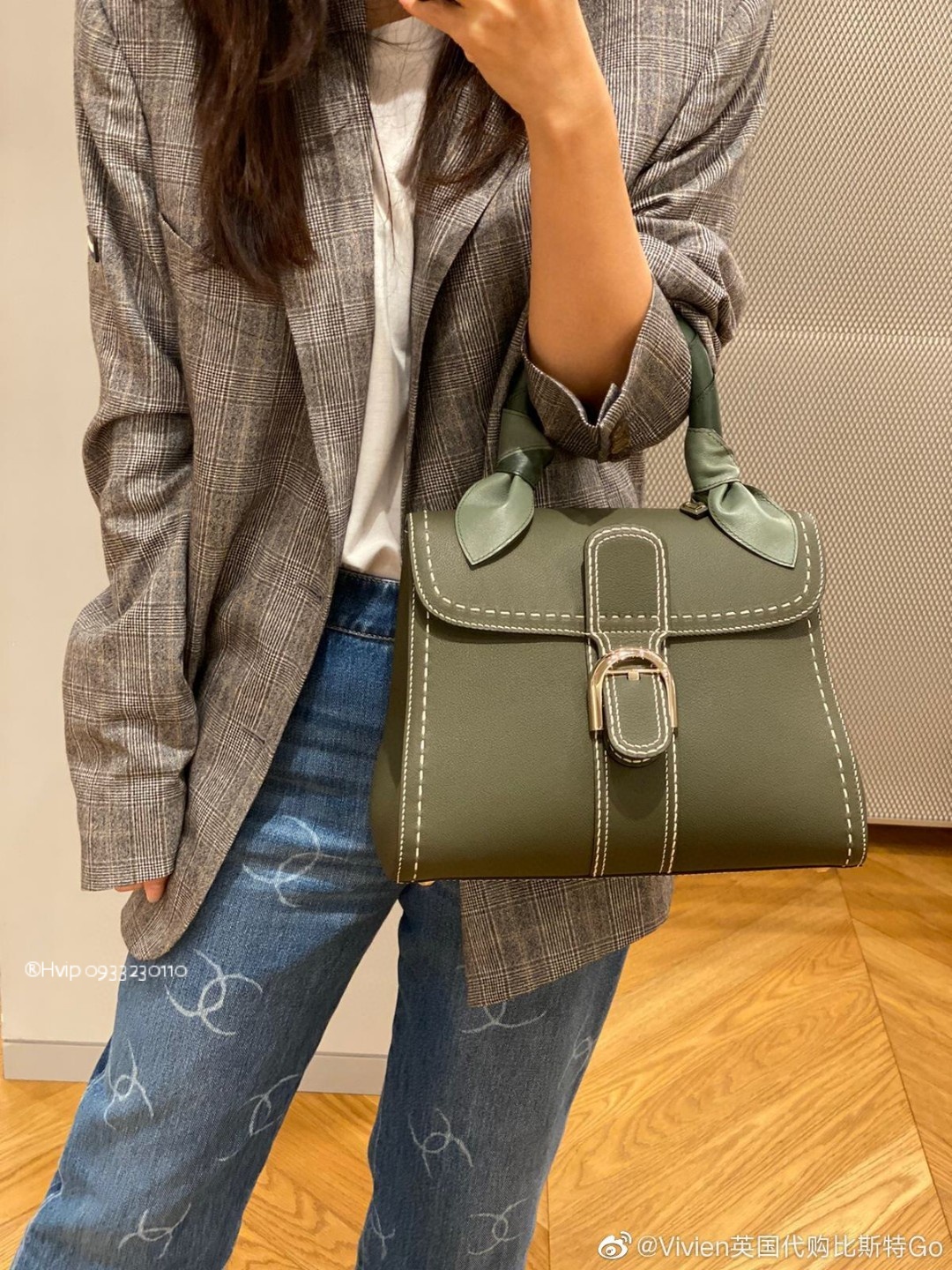 Delvaux Brillant MM Surpiqué grained Calf leather Khaki