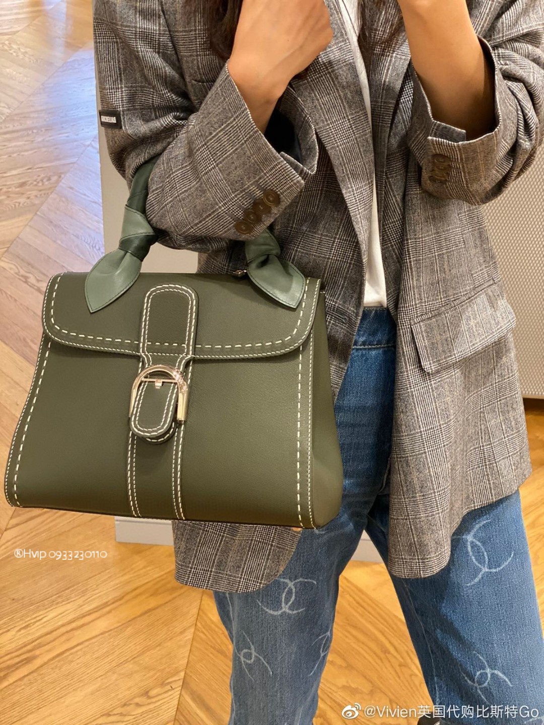 Delvaux Brillant MM Surpiqué grained Calf leather Khaki
