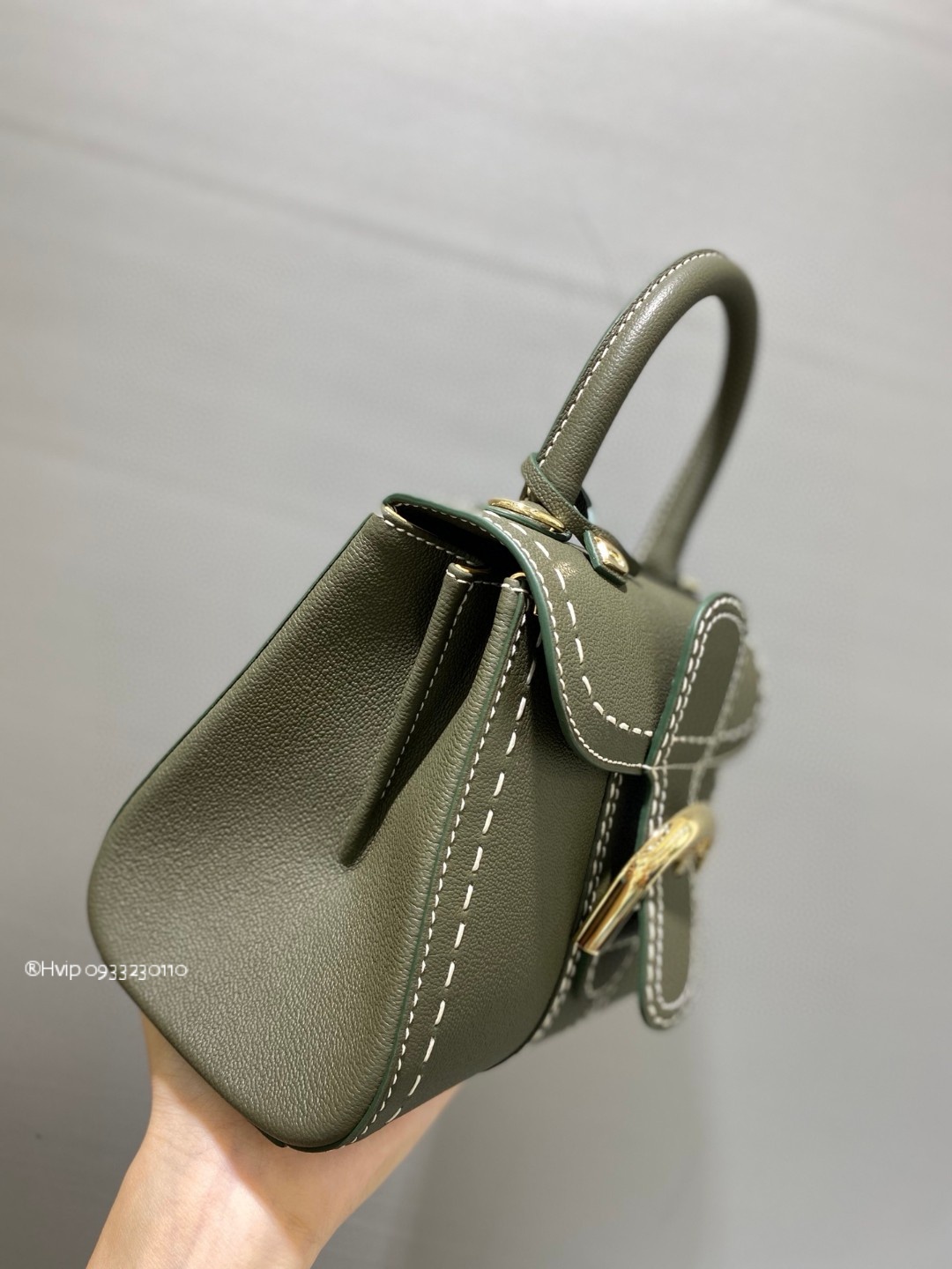 Delvaux Brillant Mini Surpiqué grained Calf leather Khaki